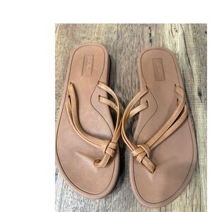 Carolinas Saltwater Shoe Women's Tan Brown Leather Knot Flip Flop Sandals Size 8